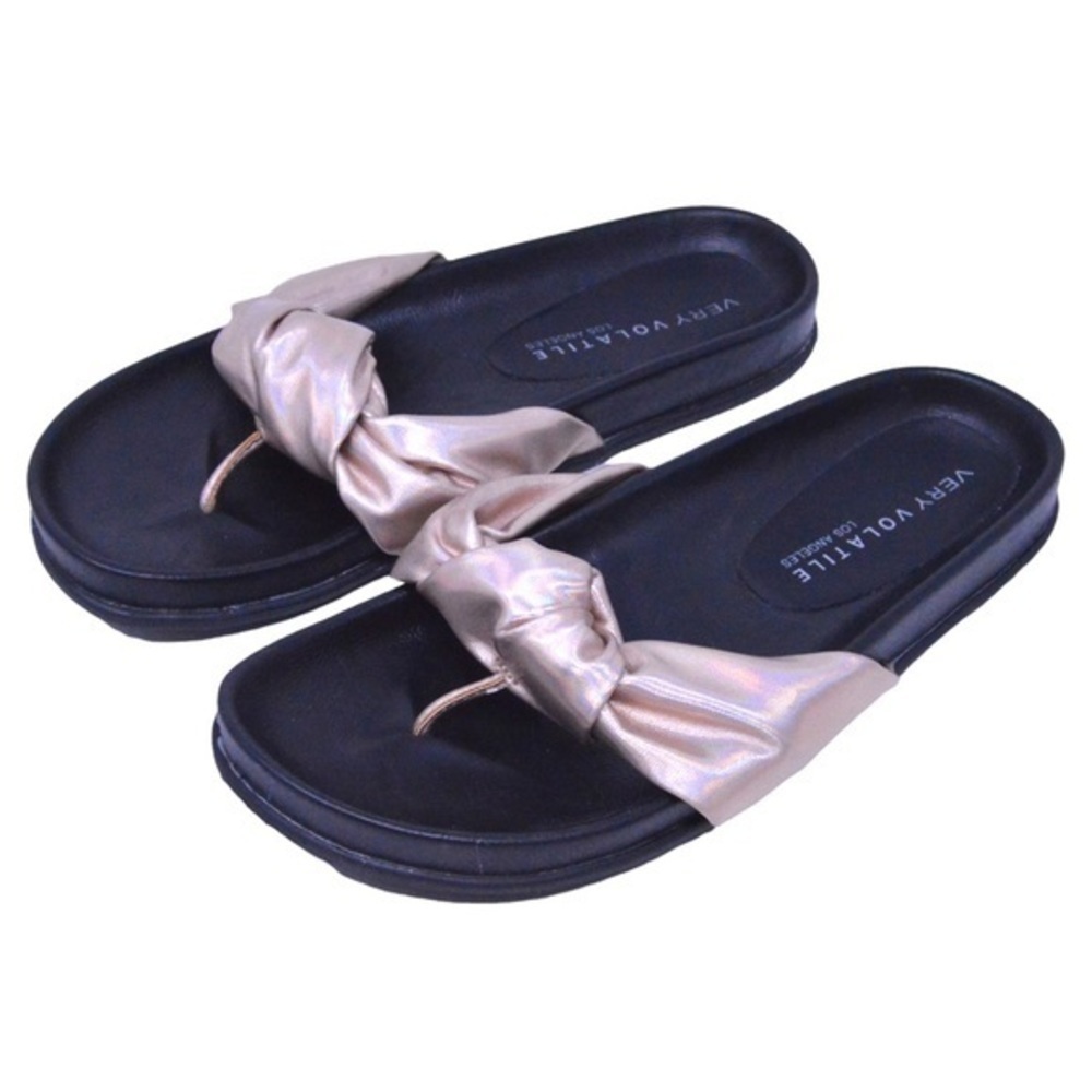 Very Volatile Los Angeles Glaze Rose Gold Satin Twist‎ Thong Sandals, Size 8